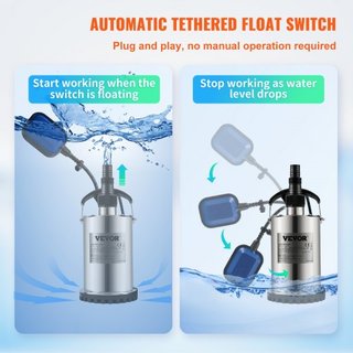 Bomba de Agua Sumergible, 550W 9500L/H, con Cable de 10 m y Interruptor de Flotador Automático, Acero Inoxidable Portátil para Áreas Inundadas Limpias, Piscinas, Jacuzzis, para Riego