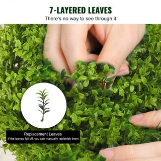 Árboles Topiarios Artificiales de Buxo, 24 pulgadas de altura (2 piezas), planta topiaria falsa en forma de bola con macetas, planta verde falsa con hojas reemplazables y puerto para decoración in...