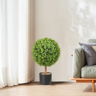 Árboles Topiarios Artificiales de Buxo, 24 pulgadas de altura (2 piezas), planta topiaria falsa en forma de bola con macetas, planta verde falsa con hojas reemplazables y puerto para decoración in...