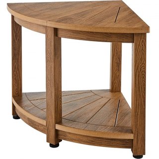 Banco de Ducha Esquinero, Altura 18.5" Radio 17.75", Poliestireno con Grano de Madera Falsa, 350 LBS con Estante de Almacenamiento, Resistente al Agua, Taburete de Ducha para Ducha Interior y Exte...
