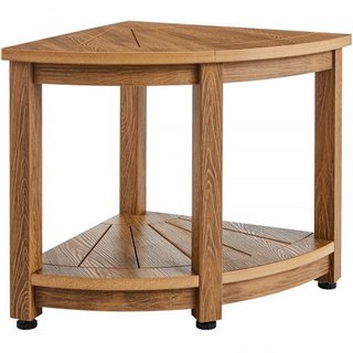 Banco de Ducha Esquinero, Altura 18.5" Radio 17.75", Poliestireno con Grano de Madera Falsa, 350 LBS con Estante de Almacenamiento, Resistente al Agua, Taburete de Ducha para Ducha Interior y Exte...