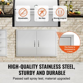 Puerta de Acceso para BBQ, Puerta Doble para Cocina Exterior de 915x610 mm, Puerta de Montaje Flush de Acero Inoxidable, Puerta Vertical de Pared con Manijas, para Isla de BBQ, Estación de Asado, ...