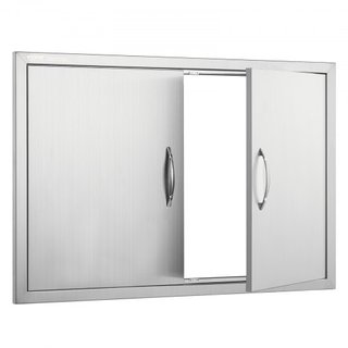 Puerta de Acceso para BBQ, Puerta Doble para Cocina Exterior de 915x610 mm, Puerta de Montaje Flush de Acero Inoxidable, Puerta Vertical de Pared con Manijas, para Isla de BBQ, Estación de Asado, ...