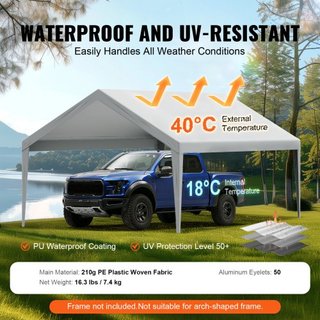 Cubierta de Reemplazo para Carport 13 x 20 pies, Carpa de Refugio Superior para Garaje, Lona Resistente al Agua y Protegida contra UV, Instalación Fácil con Bungee de Bola, Gris (Solo Cubierta Sup...