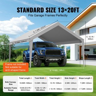Cubierta de Reemplazo para Carport 13 x 20 pies, Carpa de Refugio Superior para Garaje, Lona Resistente al Agua y Protegida contra UV, Instalación Fácil con Bungee de Bola, Gris (Solo Cubierta Sup...