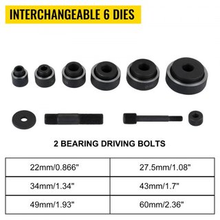 6 Die 10 Ton Hydraulic Knockout Punch 1.3 cm a 5.1 cm Kit de Herramientas Cortador Controlador, Juego de Cortadores de Sierra para Conduit Eléctrico Taladro de Metal