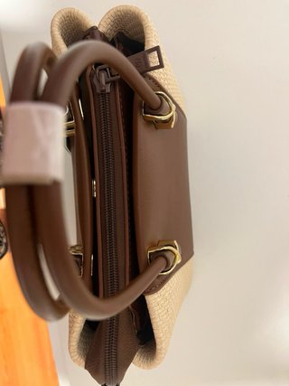 Bolso PUAFELI Rafia beige y Cuero chocolate