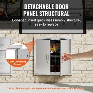 Puerta de Acceso para BBQ, Puerta Doble para Cocina Exterior de 610x610 mm, Puerta de Montaje Empotrado de Acero Inoxidable, Puerta Vertical de Doble Pared con Manijas y Ganchos, para Isla de BBQ,...