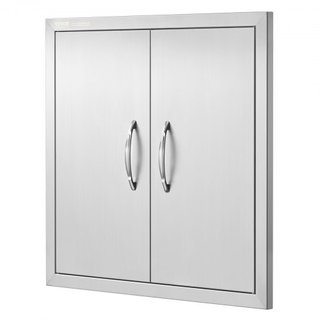 Puerta de Acceso para BBQ, Puerta Doble para Cocina Exterior de 610x610 mm, Puerta de Montaje Empotrado de Acero Inoxidable, Puerta Vertical de Doble Pared con Manijas y Ganchos, para Isla de BBQ,...