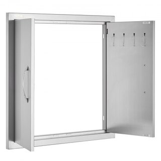 Puerta de Acceso para BBQ, Puerta Doble para Cocina Exterior de 610x610 mm, Puerta de Montaje Empotrado de Acero Inoxidable, Puerta Vertical de Doble Pared con Manijas y Ganchos, para Isla de BBQ,...