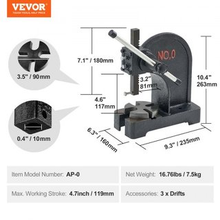 Prensa Arbor, Prensa Manual de 0.5 Toneladas, Altura Máxima de 4.6", Prensa Arbor Manual de Hierro Fundido de Alta Resistencia para Escritorio, Prensa Manual de Precisión para Estampado, Doblado, ...