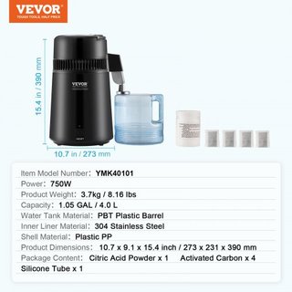 4L Máquina Purificadora de Agua Destilada de Encimera con Interior de Acero Inoxidable