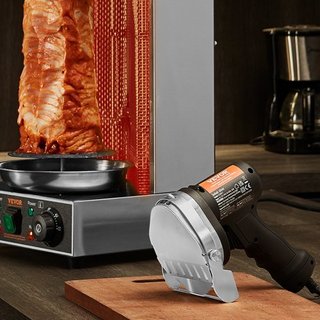 Cuchillo de Shawarma Eléctrico, Cuchillo Profesional Turco para Kebab de 80W, Cortador de Gyro de Acero Inoxidable Comercial, Cortadora de Carne de Doner Kebab con 2 Cuchillas, Diámetro de Cuchill...