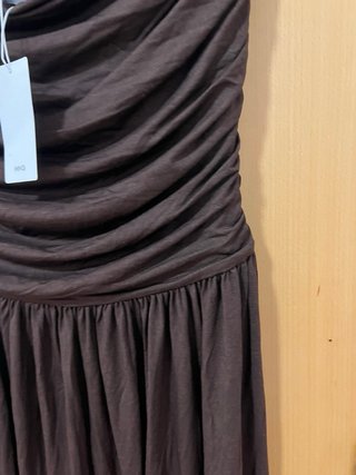 Vestido largo strapless Mango marrón