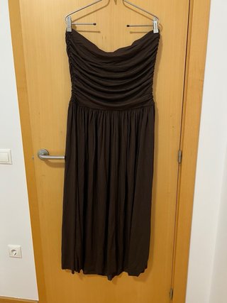 Vestido largo strapless Mango marrón