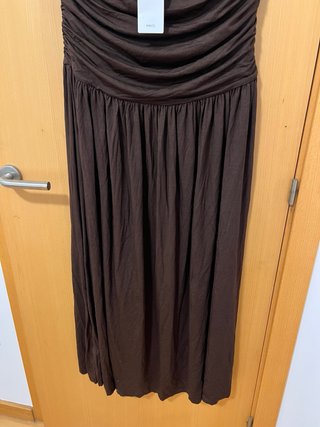 Vestido largo strapless Mango marrón