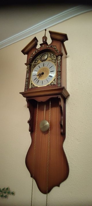 Reloj de Pared Antiguo Madera y Bronce