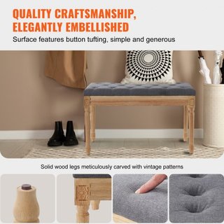 Banco Tapizado, Banco Ottoman de 16" de Ancho, Banco al Final de la Cama con Cojín de Espuma y Patas de Madera de Caucho, Taburete de Pie Tapizado para Entrada, Comedor, Sala de Estar, Dormitorio,...