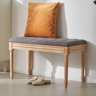 Banco Tapizado, Banco Ottoman de 16" de Ancho, Banco al Final de la Cama con Cojín de Espuma y Patas de Madera de Caucho, Taburete de Pie Tapizado para Entrada, Comedor, Sala de Estar, Dormitorio,...