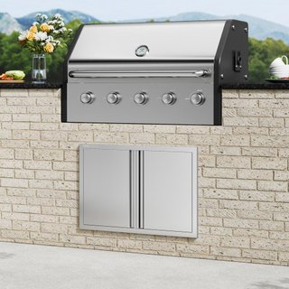 Puerta de Acceso para BBQ, Puerta Doble para Cocina Exterior de 774x532 mm, Puerta de Montaje Flush de Acero Inoxidable, Puerta Vertical de Pared con Mangos Rehundidos, para Isla de BBQ, Estación ...