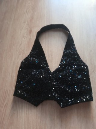 Top lentejuelas terciopelo negro halter