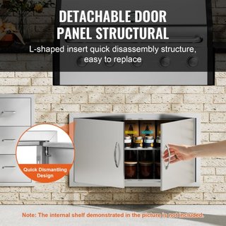 Puerta de Acceso para BBQ, Puerta Doble para Cocina Exterior de 863x482 mm, Puerta Montada a Ras de Acero Inoxidable, Puerta Vertical de Pared con Manijas, para Isla de BBQ, Estación de Parrilla, ...