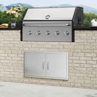 Puerta de Acceso para BBQ, Puerta Doble para Cocina Exterior de 863x482 mm, Puerta Montada a Ras de Acero Inoxidable, Puerta Vertical de Pared con Manijas, para Isla de BBQ, Estación de Parrilla, ...