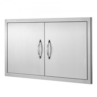 Puerta de Acceso para BBQ, Puerta Doble para Cocina Exterior de 863x482 mm, Puerta Montada a Ras de Acero Inoxidable, Puerta Vertical de Pared con Manijas, para Isla de BBQ, Estación de Parrilla, ...