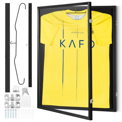 Marco de Exhibición de Camisetas, 24 x 32 x 1.5 in/61 x 81.3 x 3.8 cm, Gran Caja de Sombra para Camisetas Deportivas con Cerradura y Protección UV del 98% de Vidrio PC y Ganchos, para Camisetas y ...