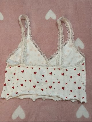 Crop top blanco encaje corazones rojos Primark XS