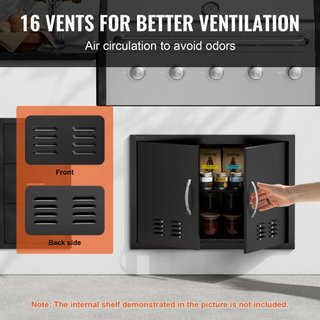 Puerta de Acceso para BBQ, Puerta Doble para Cocina Exterior de 762x533 mm, Puerta de Montaje Flush de Placa Fría, Puerta Vertical de Pared con Manijas y Ventilaciones, para Isla de BBQ, Estación ...