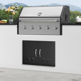 Puerta de Acceso para BBQ, Puerta Doble para Cocina Exterior de 762x533 mm, Puerta de Montaje Flush de Placa Fría, Puerta Vertical de Pared con Manijas y Ventilaciones, para Isla de BBQ, Estación ...