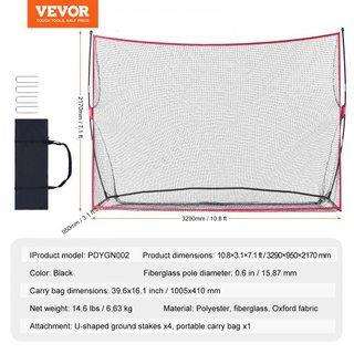 Red de Práctica de Golf, Gran Red de Golf de 10.8x7 pies, Campo de Práctica Personal para Uso Interior y Exterior, Red de Ayuda de Golf Portátil para el Hogar con Estructura de Fibra de Vidrio Sól...