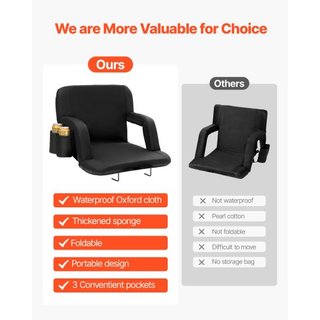 Asiento de Estadio con Soporte para la Espalda, Respaldo Ancho para Gradas, Silla de Estadio Plegable con Cojín Acolchado, Silla Reclinable Portátil con Portavasos de Bolsillo, Ideal para Eventos ...
