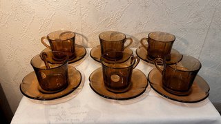 Juego 6 Tazas desayuno Duralex Ondas Marrón