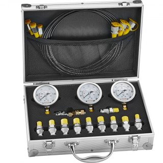 Kit de Prueba de Presión Hidráulica, 250/400/600bar, 3 Manómetros 11 Acoplamientos de Prueba 3 Mangueras de Prueba, Conjunto de Manómetro Hidráulico para Excavadora con Estuche Portátil para Excav...