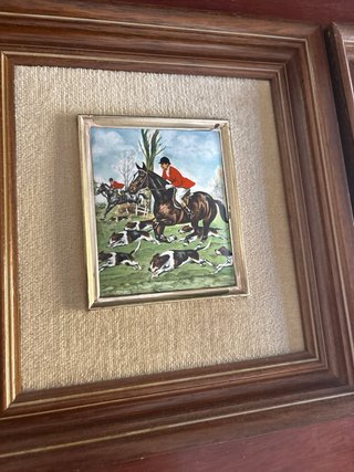 Cuadros Cerámica Caza Caballo Perros Madera