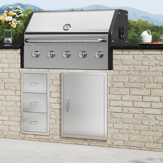 Puerta de Acceso para BBQ, Puerta de Cocina Exterior Individual de 508x686 mm, Puerta de Montaje Flush de Acero Inoxidable, Puerta Vertical de Pared con Mango, para Isla de BBQ, Estación de Asado,...