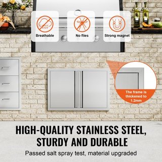 Puerta de Acceso para BBQ, Puerta Doble para Cocina Exterior de 710x482 mm, Puerta de Montaje Flush de Acero Inoxidable, Puerta Vertical de Pared con Mangos Rehundidos, para Isla de BBQ, Estación ...