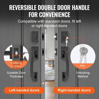Juego de Manijas de Doble Puerta, Palanca de Puerta Arqueada en Negro Mate, Juego de Manijas de Doble Puerta Frontal con Palanca Reversible, Juego de Cerradura de Doble Puerta de Alta Resistencia ...