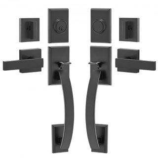 Juego de Manijas de Doble Puerta, Palanca de Puerta Arqueada en Negro Mate, Juego de Manijas de Doble Puerta Frontal con Palanca Reversible, Juego de Cerradura de Doble Puerta de Alta Resistencia ...