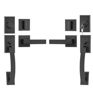 Juego de Manijas de Doble Puerta, Palanca de Puerta Arqueada en Negro Mate, Juego de Manijas de Doble Puerta Frontal con Palanca Reversible, Juego de Cerradura de Doble Puerta de Alta Resistencia ...