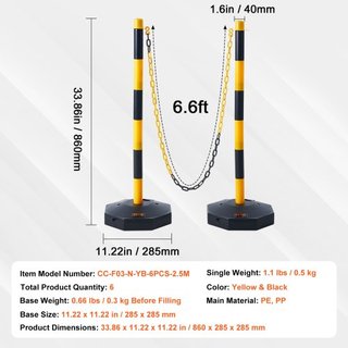 Conos de Delineador de Tráfico Ajustables, Paquete de 6, Barrera de Delineador de Seguridad de Tráfico con Base Rellenable y Cadena de 2.44 m, para Control de Tráfico, Advertencia, Construcción de...