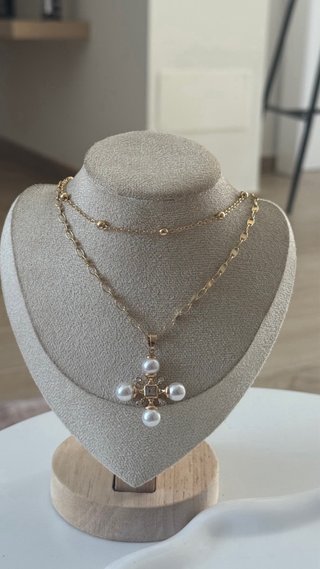 Collana doppia con ciondolo perline strass