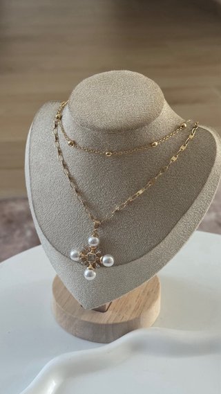 Collana doppia con ciondolo perline strass