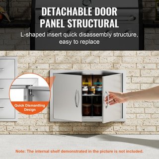 Puerta de Acceso para BBQ, Puerta Doble para Cocina Exterior de 711x482 mm, Puerta de Montaje Flush de Acero Inoxidable, Puerta Vertical de Pared con Manijas, para Isla de BBQ, Estación de Asado, ...