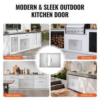 Puerta de Acceso para BBQ, Puerta Doble para Cocina Exterior de 711x482 mm, Puerta de Montaje Flush de Acero Inoxidable, Puerta Vertical de Pared con Manijas, para Isla de BBQ, Estación de Asado, ...