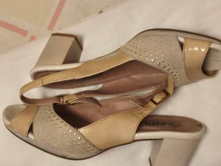 Zapatos Pitillos Beige y Dorado