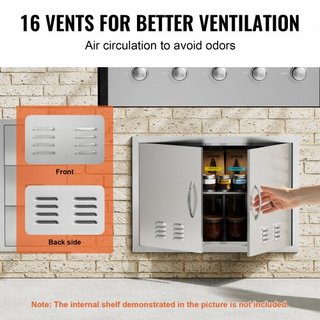 Puerta de Acceso para BBQ, Puerta Doble para Cocina Exterior de 762x533 mm, Puerta de Montaje Flush de Acero Inoxidable, Puerta Vertical de Pared con Manijas y Ventilaciones, para Isla de BBQ, Est...