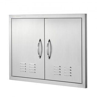 Puerta de Acceso para BBQ, Puerta Doble para Cocina Exterior de 762x533 mm, Puerta de Montaje Flush de Acero Inoxidable, Puerta Vertical de Pared con Manijas y Ventilaciones, para Isla de BBQ, Est...